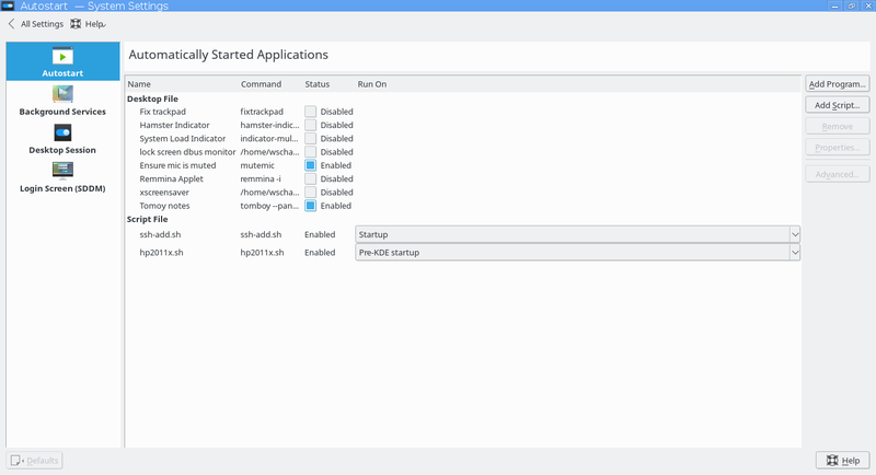 KDE Startup settings